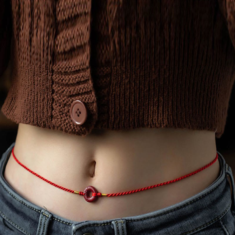 Cadena para el vientre de hilo rojo con hebilla de paz y cinabrio natural de piedras de Buda