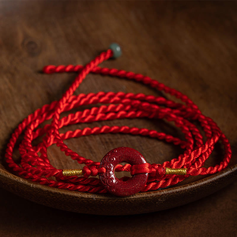 Cadena para el vientre de hilo rojo con hebilla de paz y cinabrio natural de piedras de Buda
