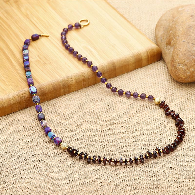 Pulsera de comunicación de triple vuelta con piedras de Buda, amatista, granate y piedra emperador