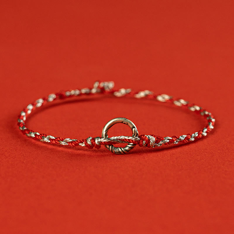 Pulsera de hilo de la suerte con hebilla de paz y piedras de Buda en plata de ley 925