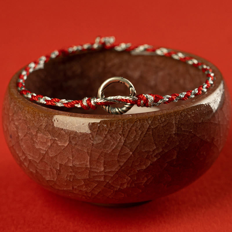 Pulsera de hilo de la suerte con hebilla de paz y piedras de Buda en plata de ley 925