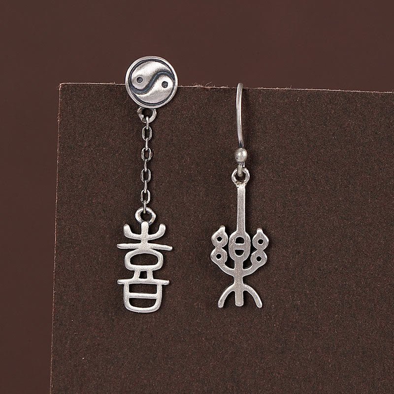 Pendientes de protección con piedras de Buda en plata de ley 925 con caracteres chinos "Ping An" y "Xi Le"