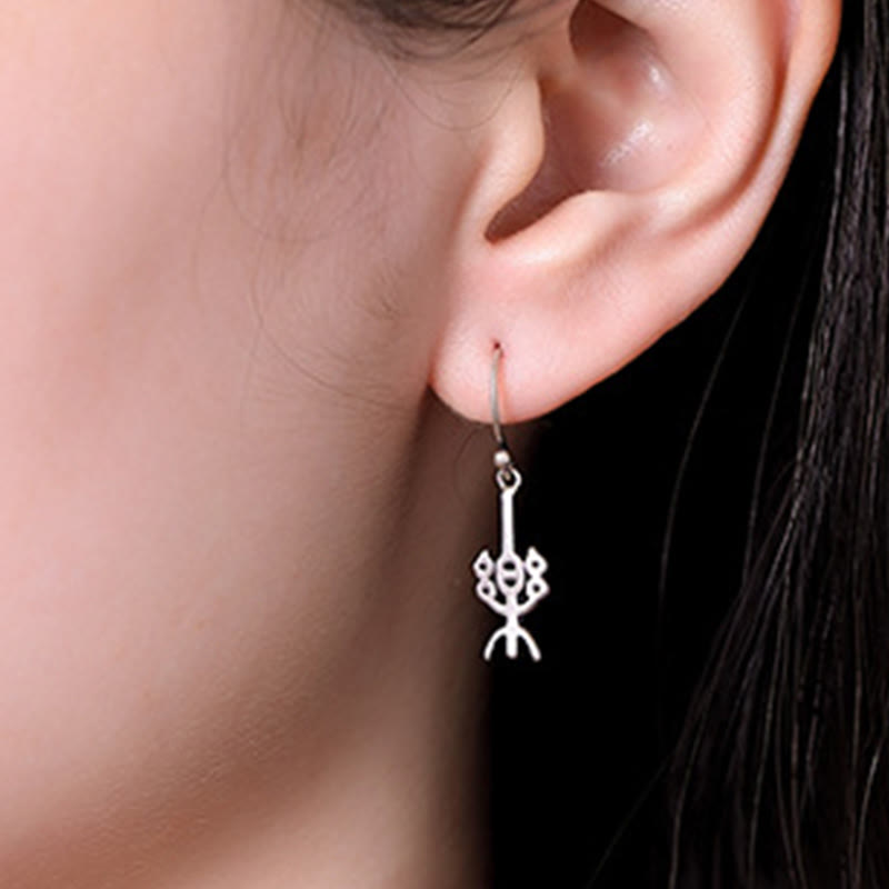 Pendientes de protección con piedras de Buda en plata de ley 925 con caracteres chinos "Ping An" y "Xi Le"