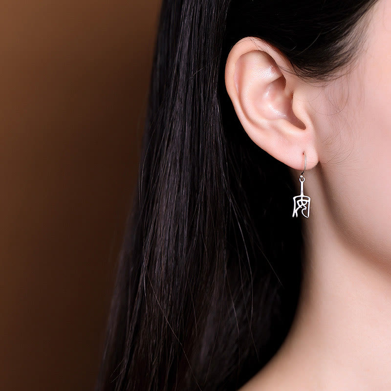 Pendientes de protección con piedras de Buda en plata de ley 925 con caracteres chinos "Ping An" y "Xi Le"