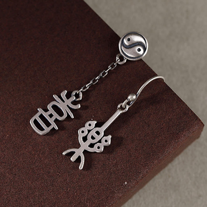 Pendientes de protección con piedras de Buda en plata de ley 925 con caracteres chinos "Ping An" y "Xi Le"