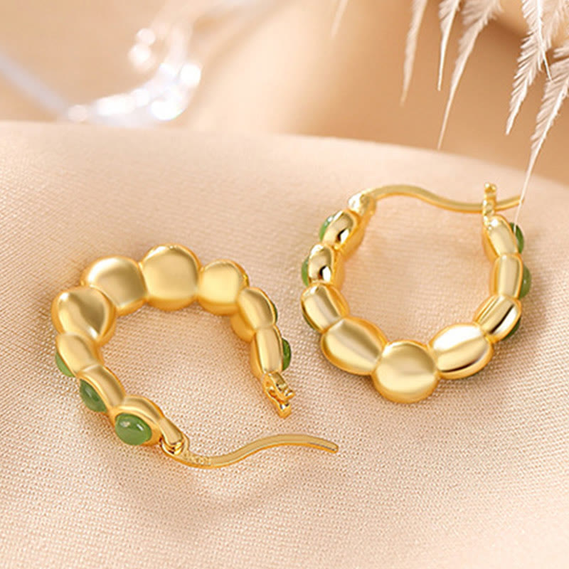Pendientes de plata de ley 925 con diseño de guisante de jade cian hetiano bañados en oro y piedras de Buda