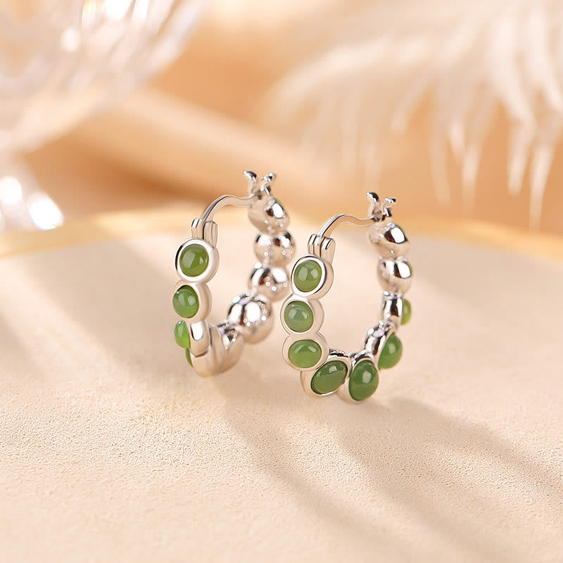 Pendientes de plata de ley 925 con diseño de guisante de jade cian hetiano bañados en oro y piedras de Buda