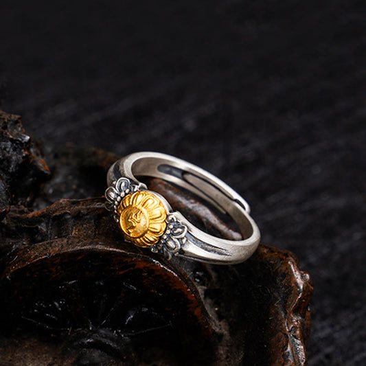 Buddha Stones 925 Sterling Silber vergoldet Bodhisattva Tara Schutz verstellbarer Ring