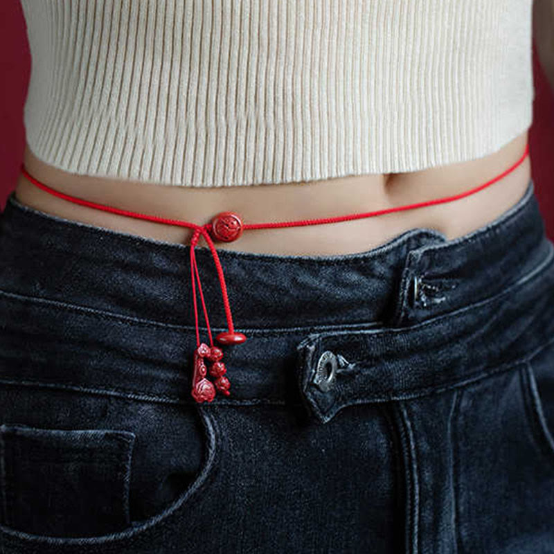 Cadena para el vientre con hilo rojo, piedras de Buda, cinabrio natural, símbolo del zodíaco chino, mango de Ruyi, símbolo Fu, bendición de loto