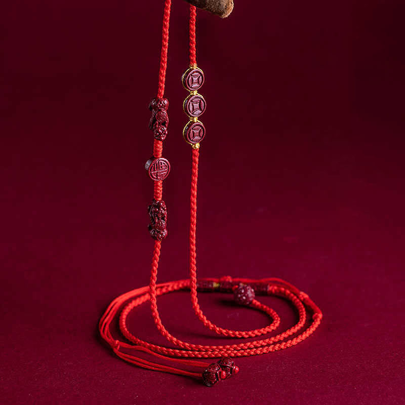 Cadena para el vientre de hilo rojo con bendición de calma y cinabrio natural de Buda PiXiu