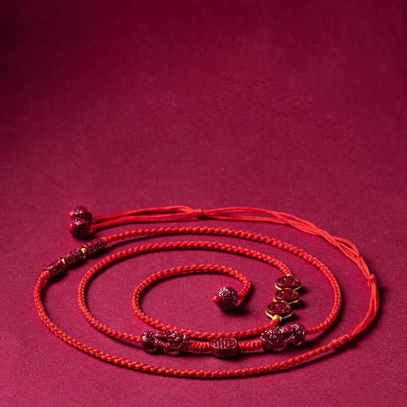 Cadena para el vientre de hilo rojo con bendición de calma y cinabrio natural de Buda PiXiu