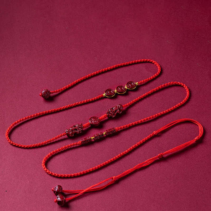 Cadena para el vientre de hilo rojo con bendición de calma y cinabrio natural de Buda PiXiu