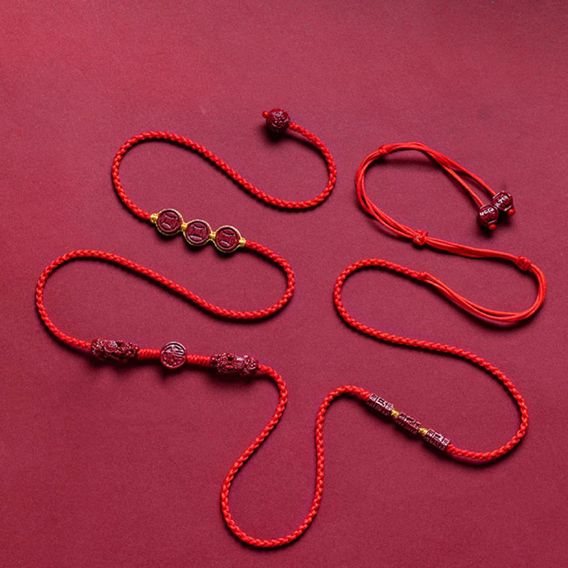 Cadena para el vientre de hilo rojo con bendición de calma y cinabrio natural de Buda PiXiu
