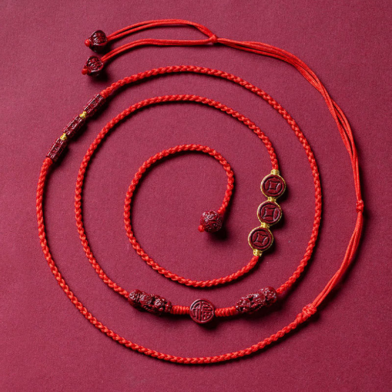 Cadena para el vientre de hilo rojo con bendición de calma y cinabrio natural de Buda PiXiu