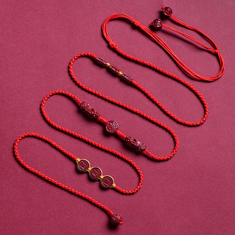 Cadena para el vientre de hilo rojo con bendición de calma y cinabrio natural de Buda PiXiu