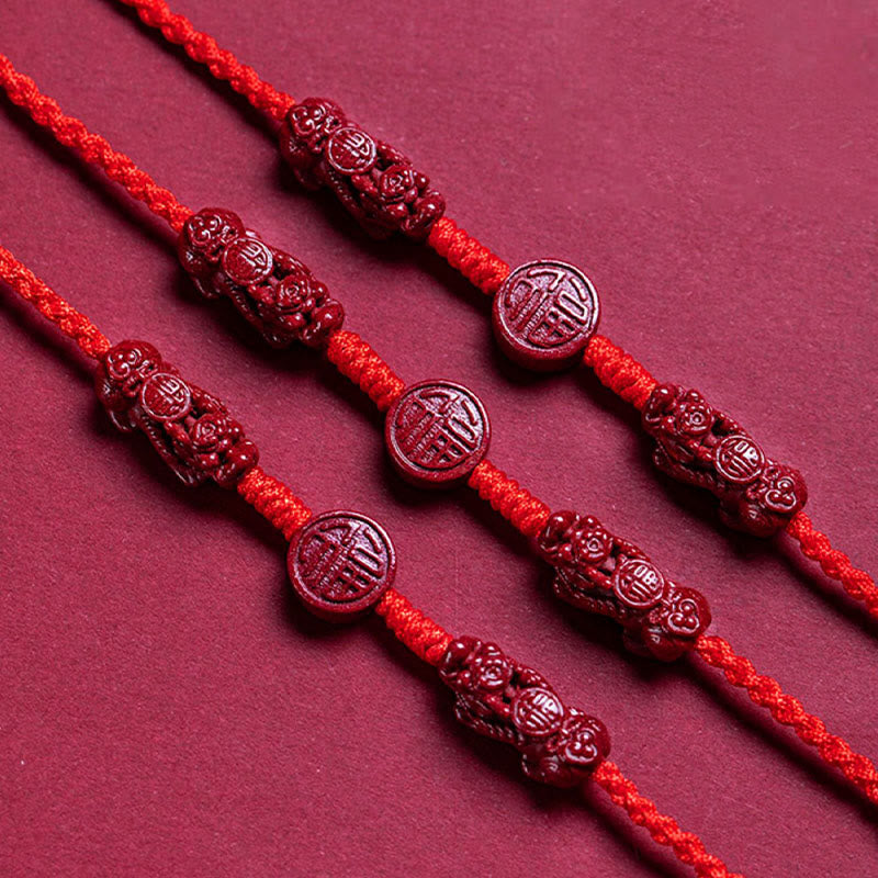 Cadena para el vientre de hilo rojo con bendición de calma y cinabrio natural de Buda PiXiu