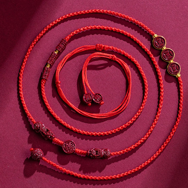 Cadena para el vientre de hilo rojo con bendición de calma y cinabrio natural de Buda PiXiu