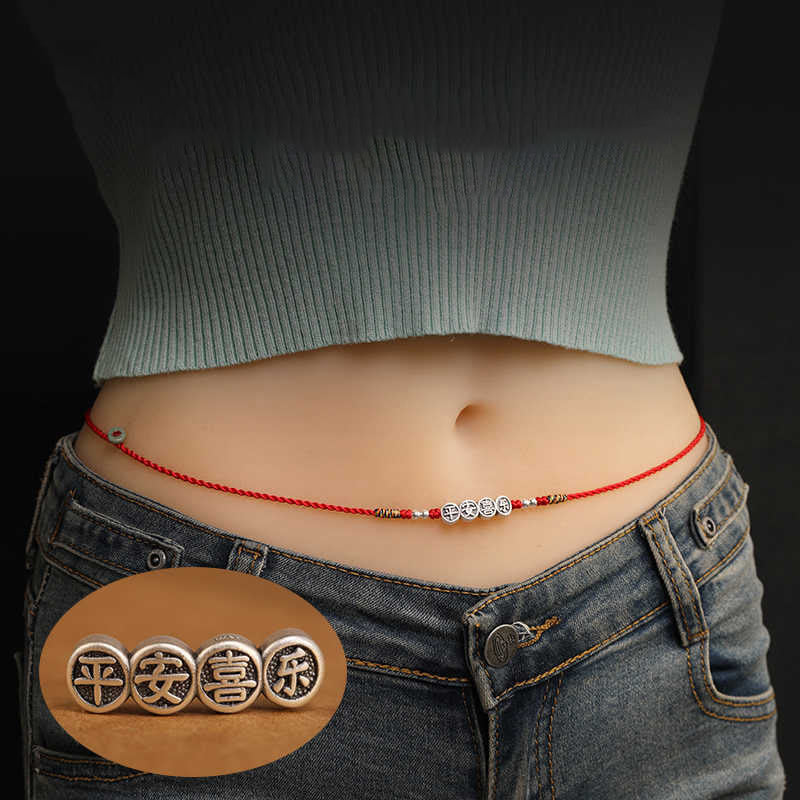 Cadena para el vientre con hilo rojo y bendición de plata de ley 999 con piedras de Buda