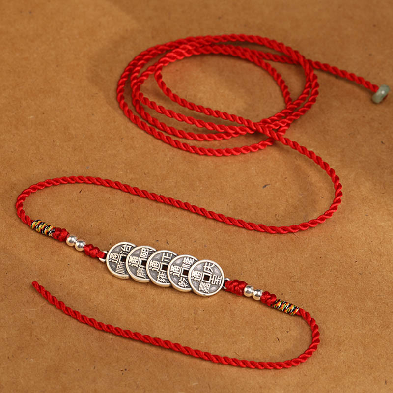 Cadena para el vientre con hilo rojo y bendición de plata de ley 999 con piedras de Buda