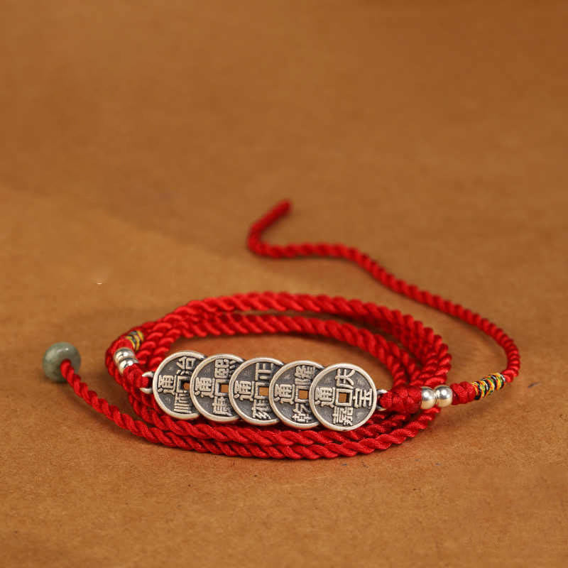 Cadena para el vientre con hilo rojo y bendición de plata de ley 999 con piedras de Buda