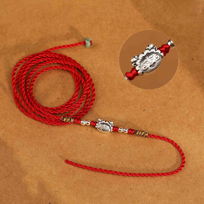 Cadena para el vientre con hilo rojo y bendición de plata de ley 999 con piedras de Buda