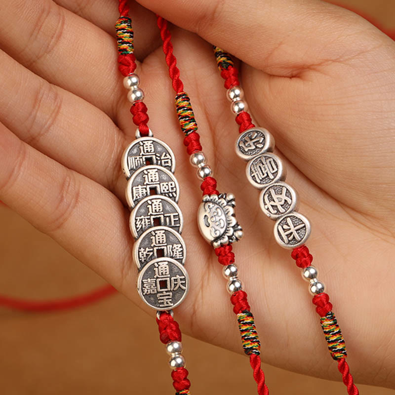 Cadena para el vientre con hilo rojo y bendición de plata de ley 999 con piedras de Buda