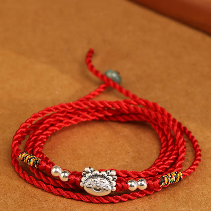 Cadena para el vientre con hilo rojo y bendición de plata de ley 999 con piedras de Buda