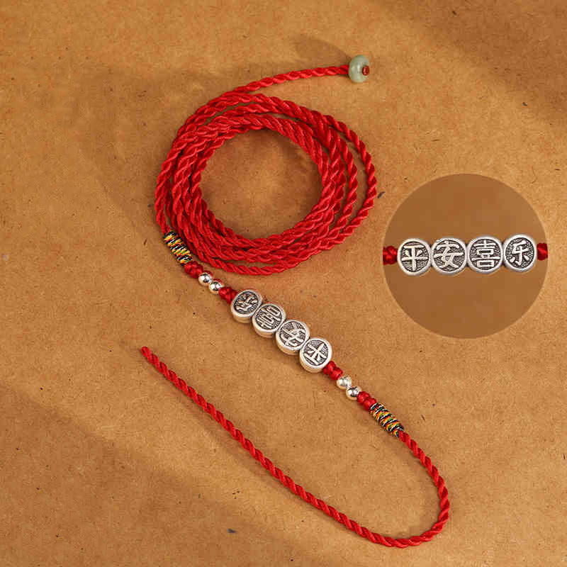 Cadena para el vientre con hilo rojo y bendición de plata de ley 999 con piedras de Buda