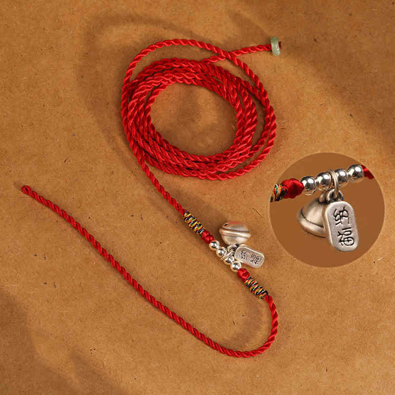 Cadena para el vientre con hilo rojo y bendición de plata de ley 999 con piedras de Buda
