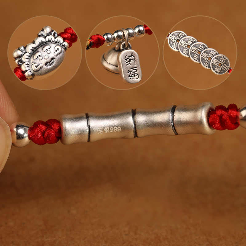 Cadena para el vientre con hilo rojo y bendición de plata de ley 999 con piedras de Buda