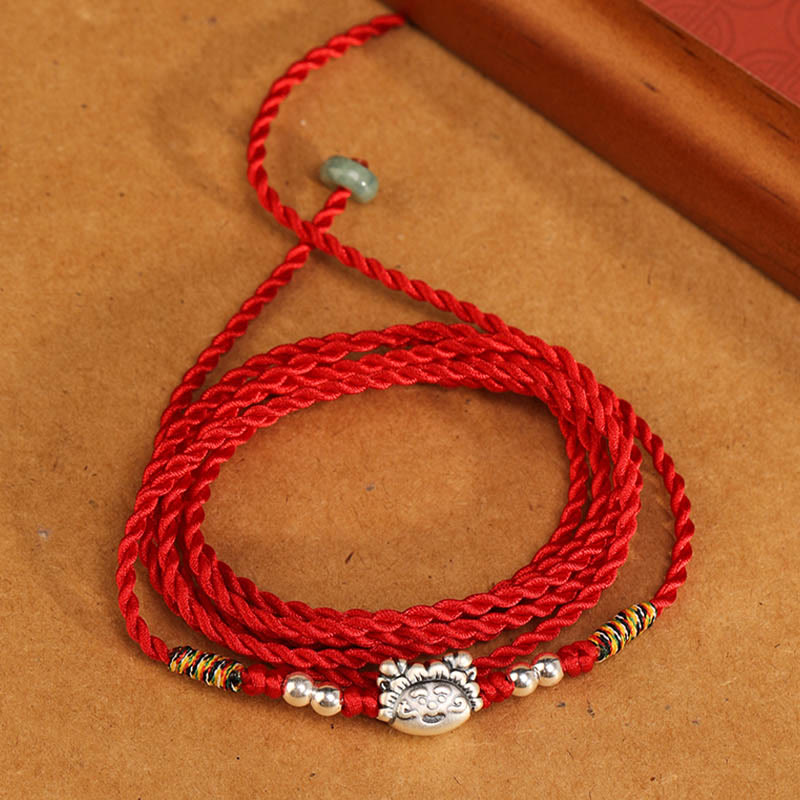 Cadena para el vientre con hilo rojo y bendición de plata de ley 999 con piedras de Buda
