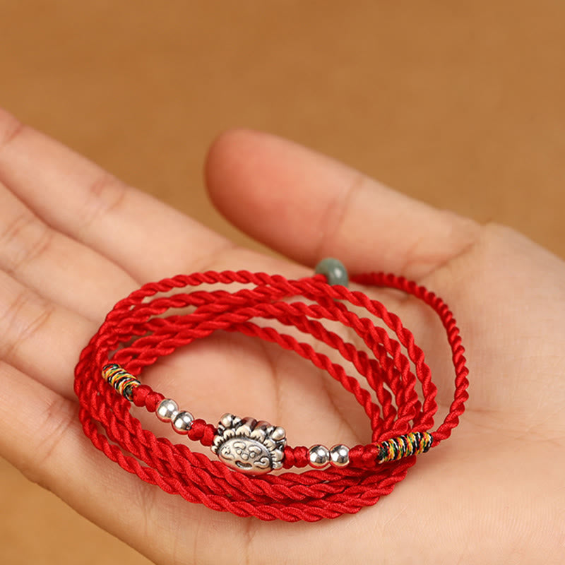 Cadena para el vientre con hilo rojo y bendición de plata de ley 999 con piedras de Buda