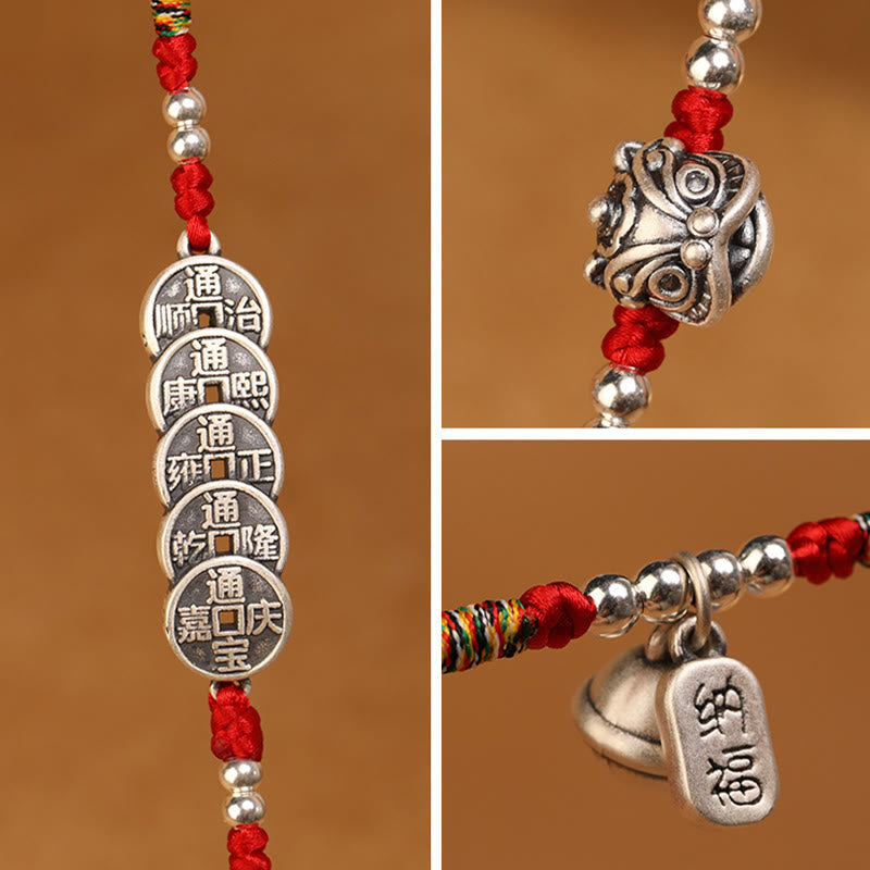 Cadena para el vientre con hilo rojo y bendición de plata de ley 999 con piedras de Buda