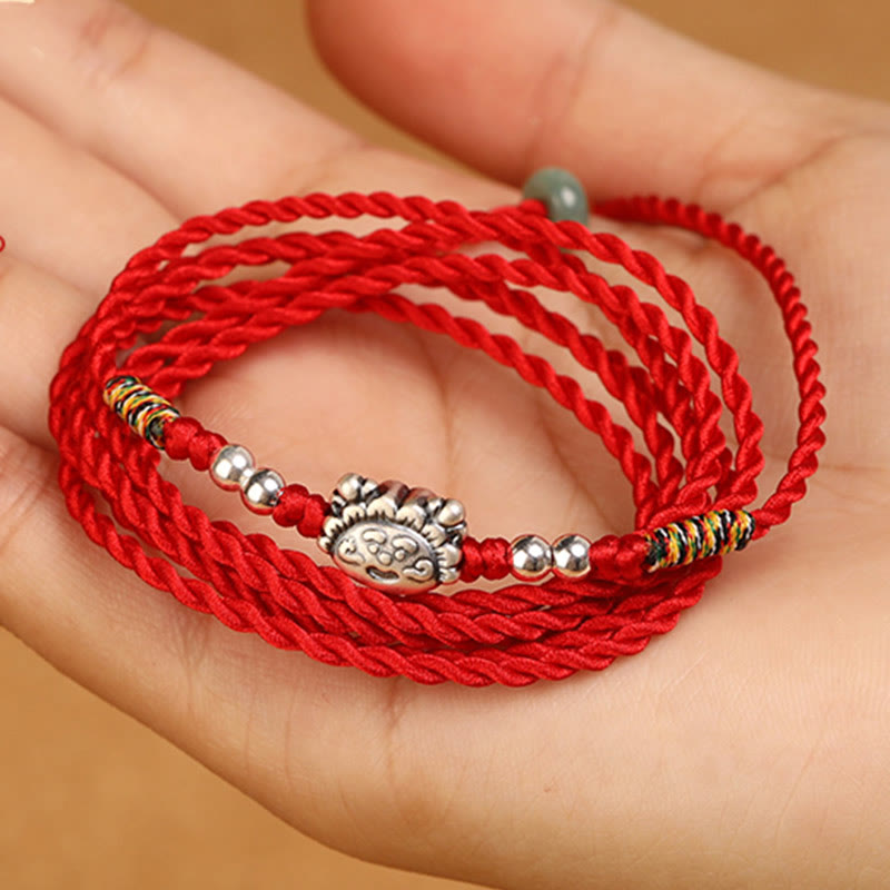 Cadena para el vientre con hilo rojo y bendición de plata de ley 999 con piedras de Buda