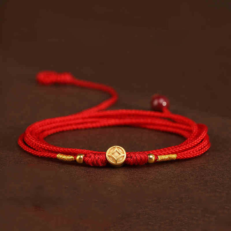 Cadena para el vientre de hilo rojo de oro macizo 999 con piedra de Buda