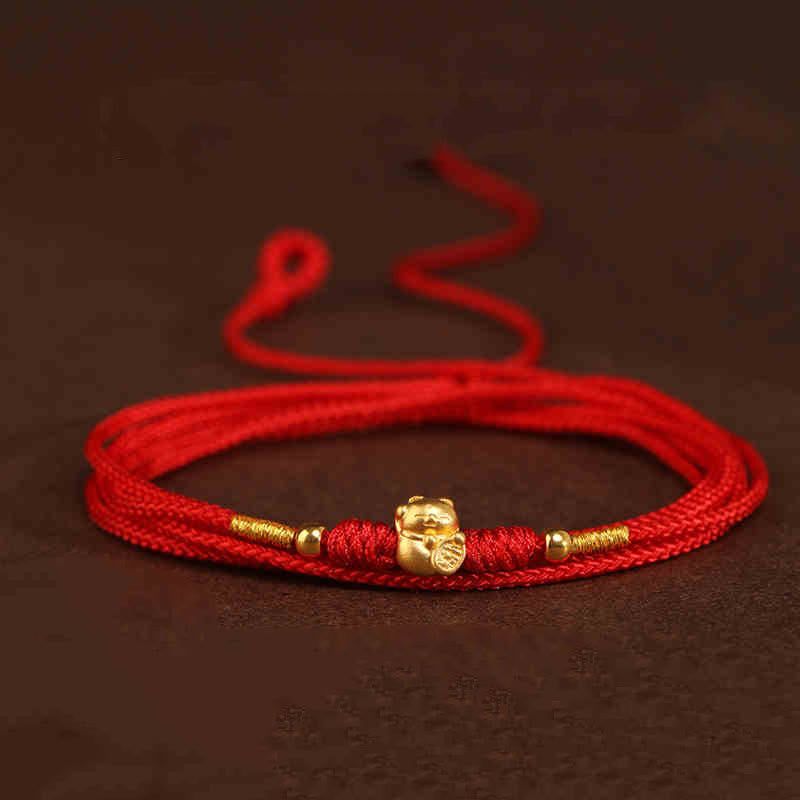 Cadena para el vientre de hilo rojo de oro macizo 999 con piedra de Buda