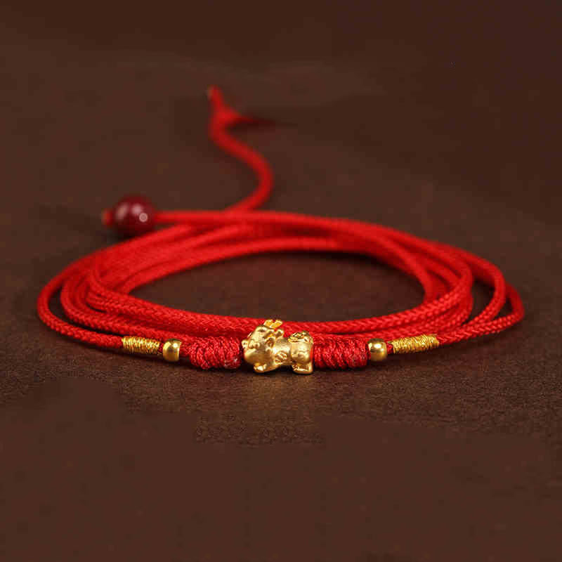 Cadena para el vientre de hilo rojo de oro macizo 999 con piedra de Buda
