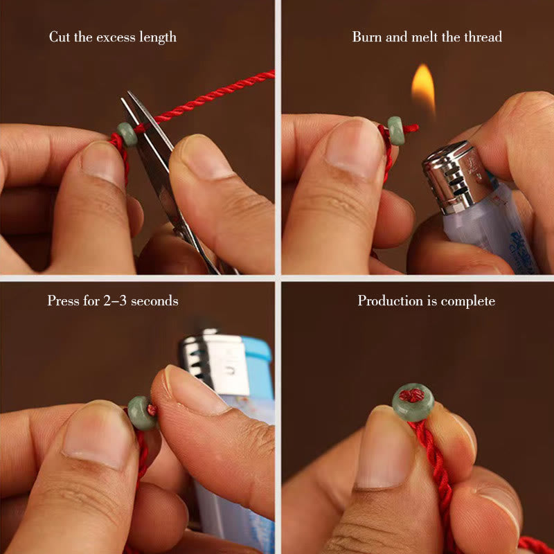 Cadena para el vientre de hilo rojo con bendición de madera de melocotón y piedras de Buda del zodíaco chino