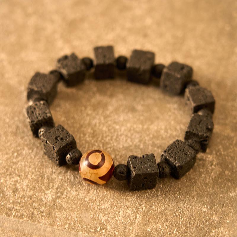 Pulsera curativa con cuentas dzi de roca volcánica y piedras de Buda