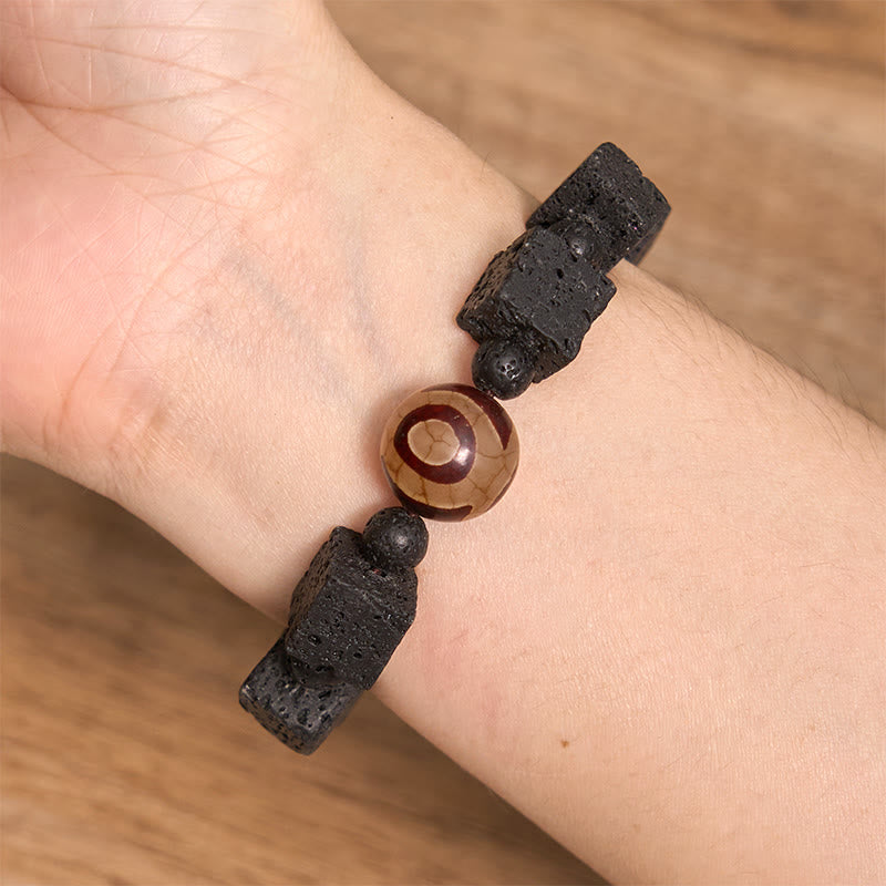 Pulsera curativa con cuentas dzi de roca volcánica y piedras de Buda