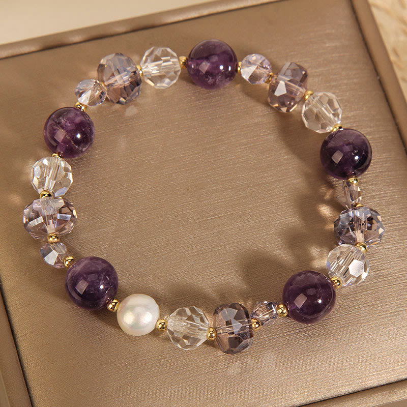 Pulsera de comunicación con piedras de Buda, amatista, cristal blanco y perla