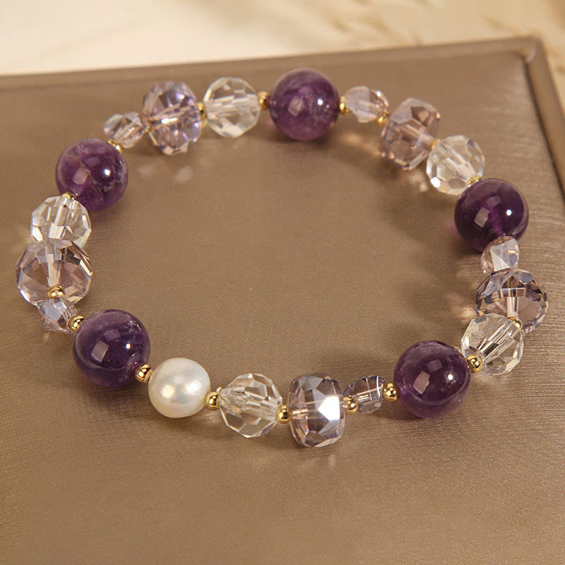 Pulsera de comunicación con piedras de Buda, amatista, cristal blanco y perla