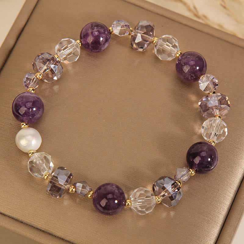Pulsera de comunicación con piedras de Buda, amatista, cristal blanco y perla