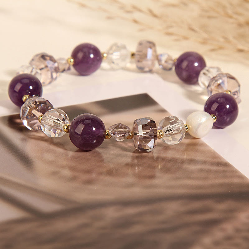 Pulsera de comunicación con piedras de Buda, amatista, cristal blanco y perla