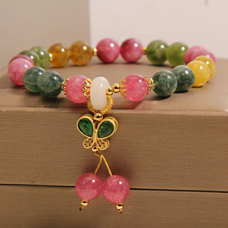 Pulsera de la sabiduría de mariposa con jade, turmalina y piedras de Buda