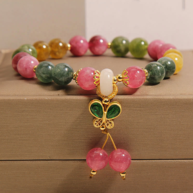 Pulsera de la sabiduría de mariposa con jade, turmalina y piedras de Buda