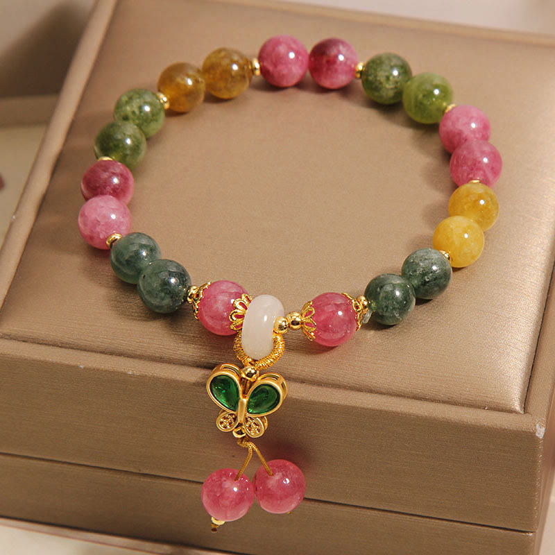 Pulsera de la sabiduría de mariposa con jade, turmalina y piedras de Buda