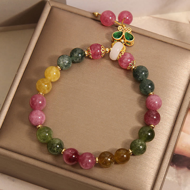 Pulsera de la sabiduría de mariposa con jade, turmalina y piedras de Buda