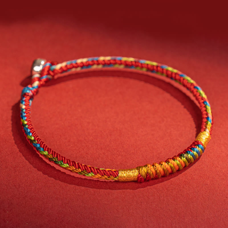 Pulsera de protección con hebilla de plata de ley 925 y hilo rojo multicolor con piedras de Buda