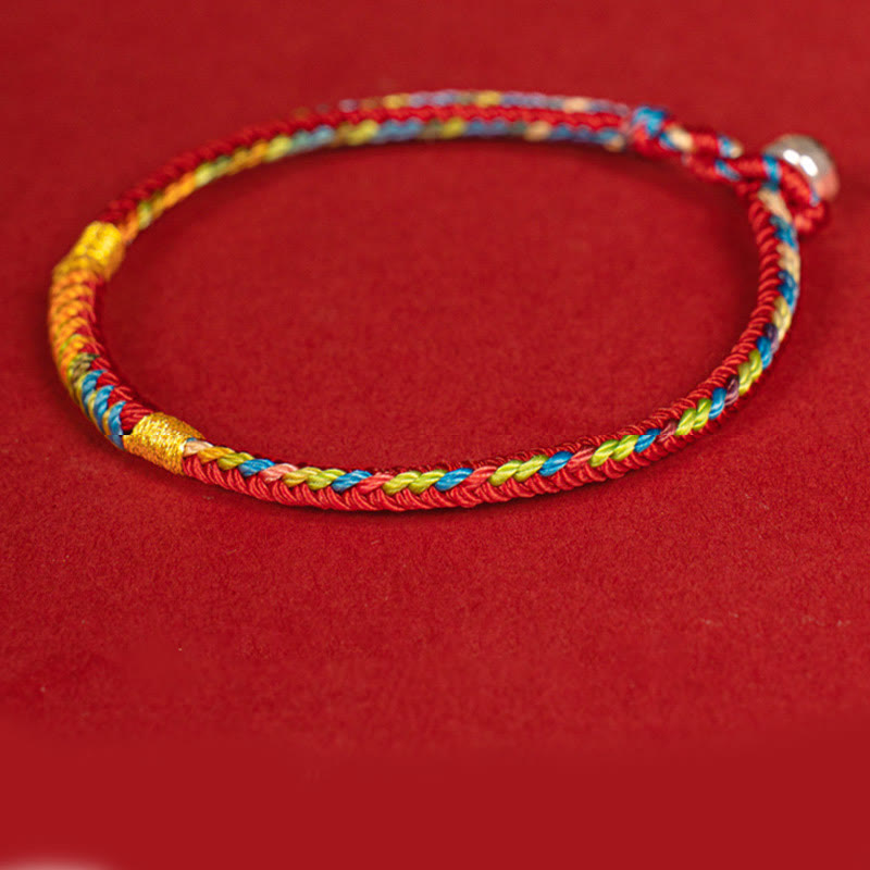 Pulsera de protección con hebilla de plata de ley 925 y hilo rojo multicolor con piedras de Buda